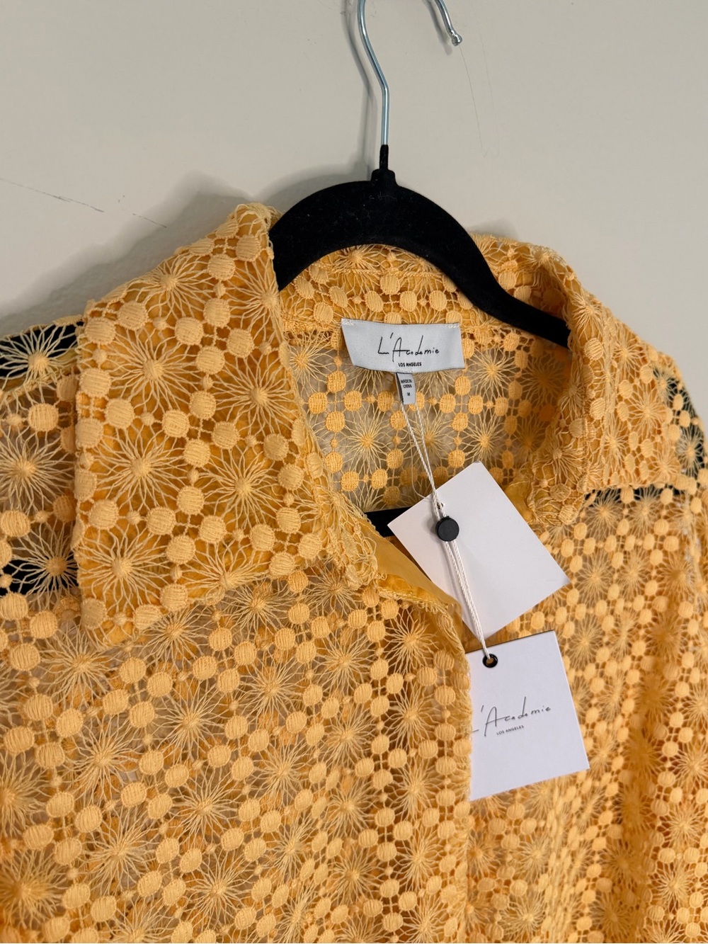 NWT L’Academie Alise Lace Shirt Apricot M Sheer Floral Lace Blouse Revolve